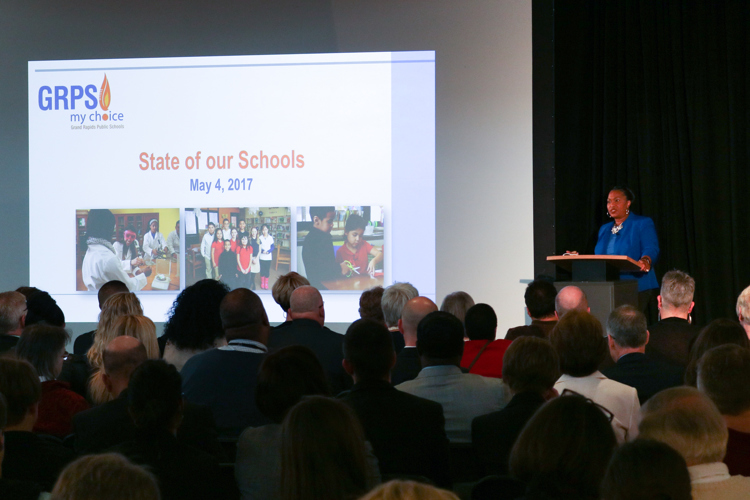 GRPS Superintendent Teresa Weatherall Neal speaks at the state of the schools address. 