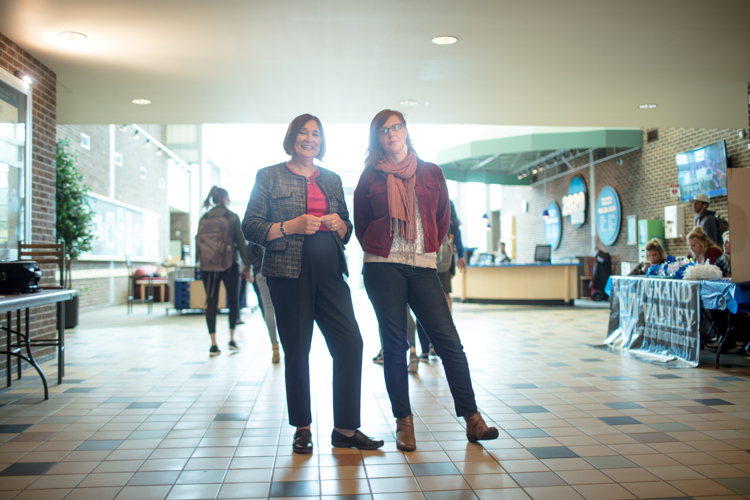 Ann Hiskes, left, and Melissa Baker-Boosamra, right, encourage GVSU students to engage in civics. 
