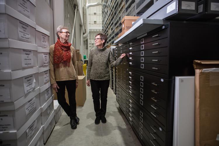 Linda Powell, right, and Barbara Loveland, left, in the WM Design Archives.