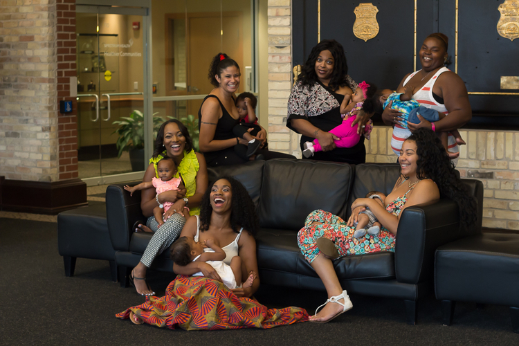 Participants in the HUGS breastfeeding support group at Strong Beginnings.