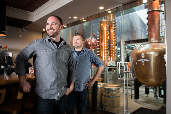 Kyle Vanstrien, left, and Jon O'Connor, right, of Long Road Distillers.