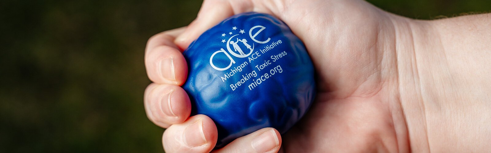 A stress ball that the Michigan ACE Initiative hands out to clients.
