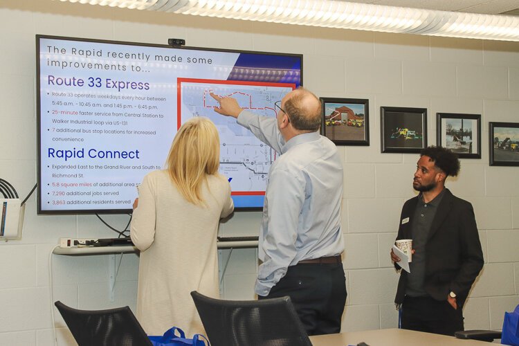 The Rapids' CEO Deborah Prato engages with local business leaders of Walker