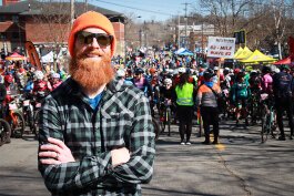 Matt Acker, co-owner of Pavement Ends, is all smiles at the start of the race.