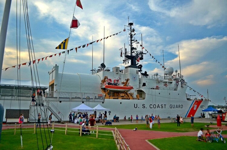 The U.S. Coast Guard ships are decked out like this during the festival. 