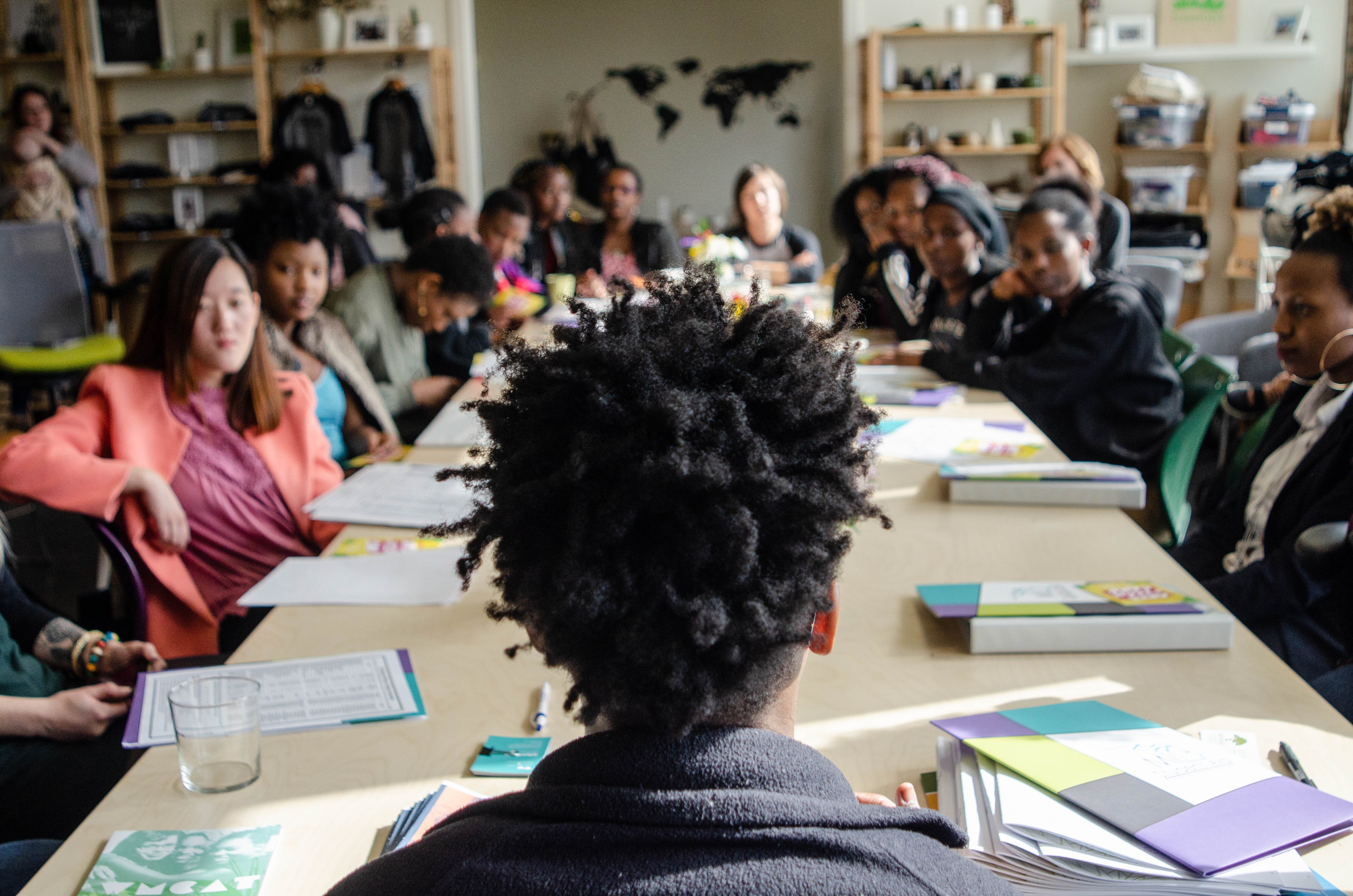 Brandy Arnold, WMCAT Program Manager, speaks to teens at Social Enterprise Internship