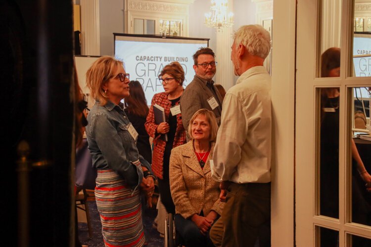Arts and nonprofit attendees network between sessions at the DeVos Institute's Capacity Building: Grand Rapids session.