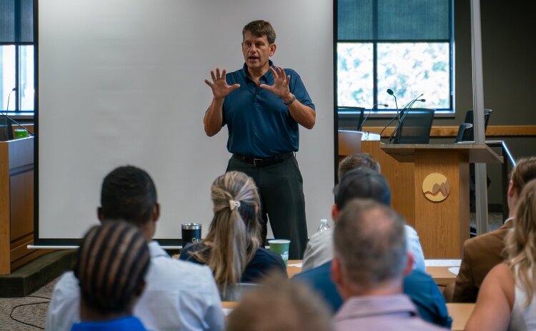 Mayor David LaGrand kicks off the daylong boot camp on accessory dwelling units (ADUs). 