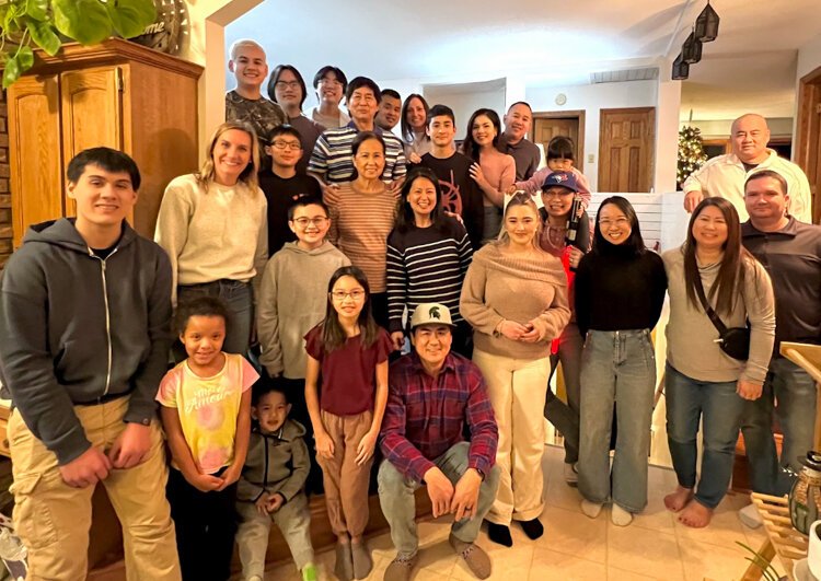 Ethan Lien with his extended family at their 2024 Christmas party.