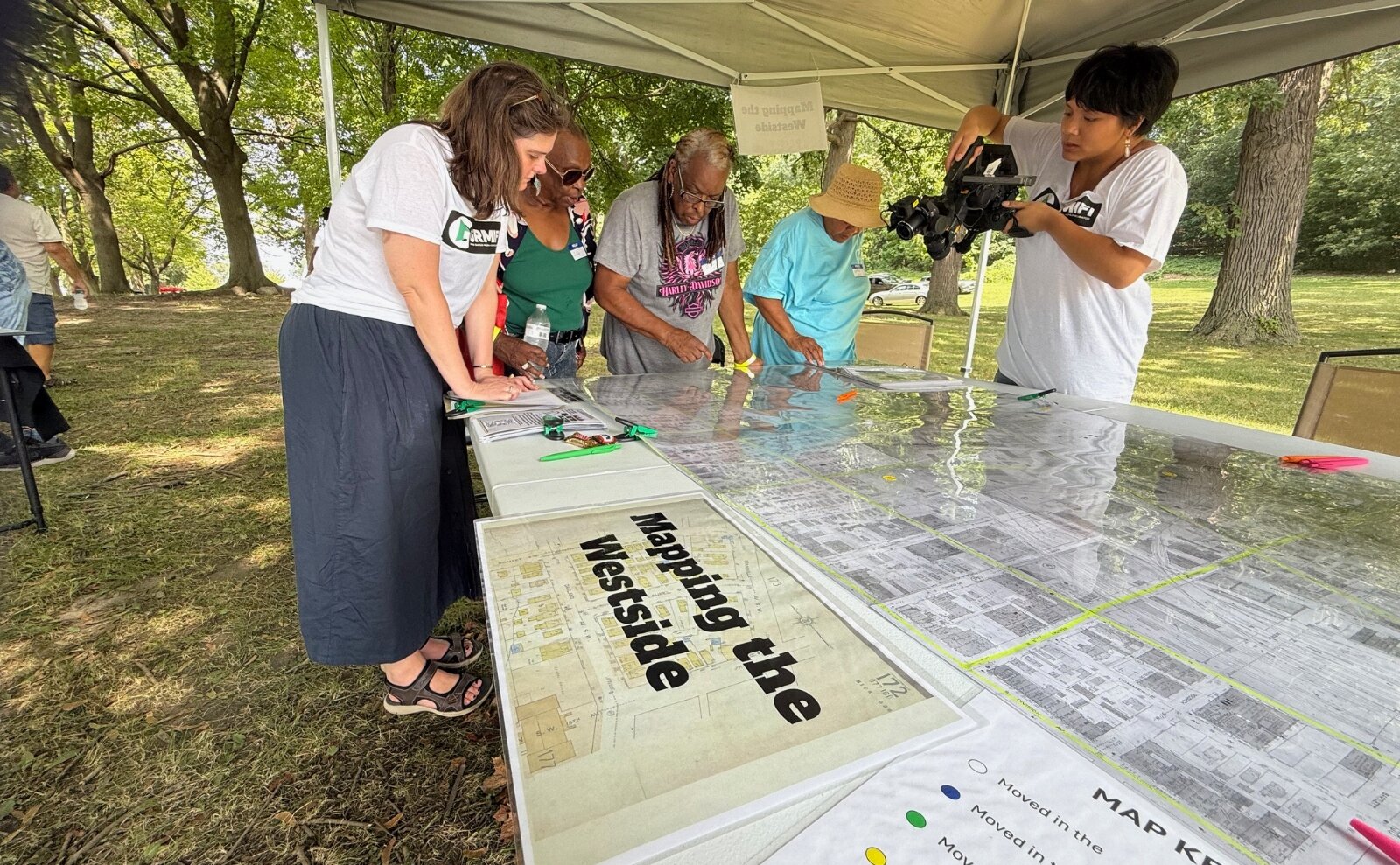 Julie Tabberer, head of the Grand Rapids History Center, brought an interactive map for attendees to mark their families’ West Side homes and dates.