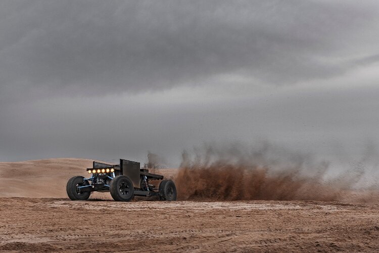 Joey Ruiter's piece, "Reboot Buggy" explores the concepts of minimalism and the experience of the road.