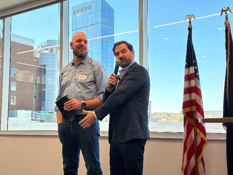 Stacy Bare with Luis Benitez, Chief Impact Officer for the Trust for Public Land, who spoke at Friends of Grand Rapids Parks event in February.