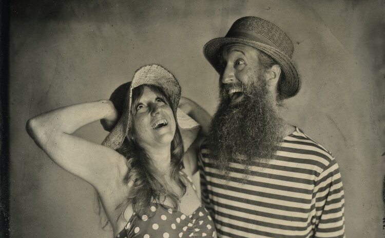 Tin type portrait of Will Oltman and his wife, Tasha.