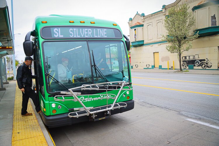 In the shadow of yesterday's cars, the Silverline represents the future in bus rapid transit.