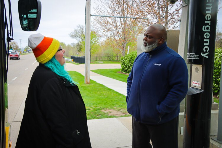 Even while on break at the 60th Street Park 'n' Ride, Monroe O'Bryant helps riders connect with The Rapid.