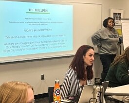 Lindsay Patton (left) and Shanika Carter teach a Voices of Youth 2023 cohort at the Kent County ISD.