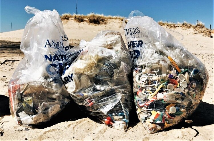 Waterfront trash typically consists of small, mostly plastic items. 