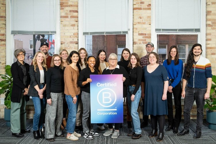 The staff of the Williams Group celebrates the Grand Rapids firm becoming a Certified B Corporation.