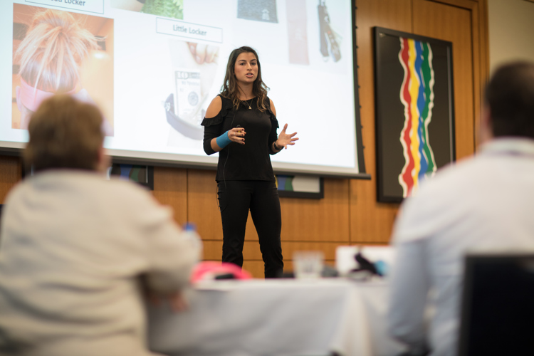 Katarina Samardzija pitches her company Locker Lifestyle LLC at a business pitch competition.