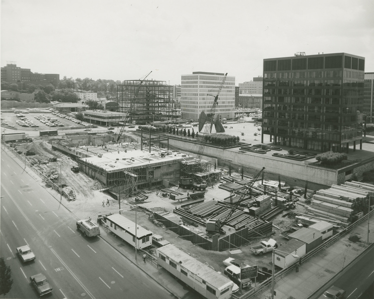 Construction on the city administration building and Calder Plaza. 