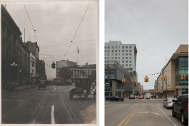 1920s Fulton and Sheldon Intersection. Looking west on Fulton Street at Sheldon and Monroe Center.