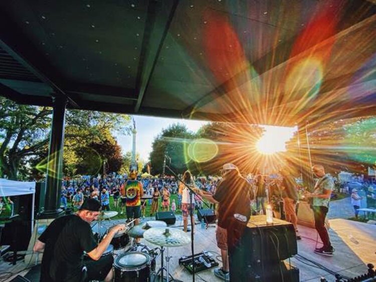 The band Flexadecibel performs at Party in the Park in 2022.