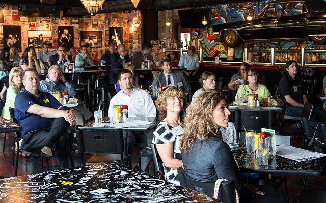 The audience for the chat with Mark Sellers at HopCat's Detroit location.