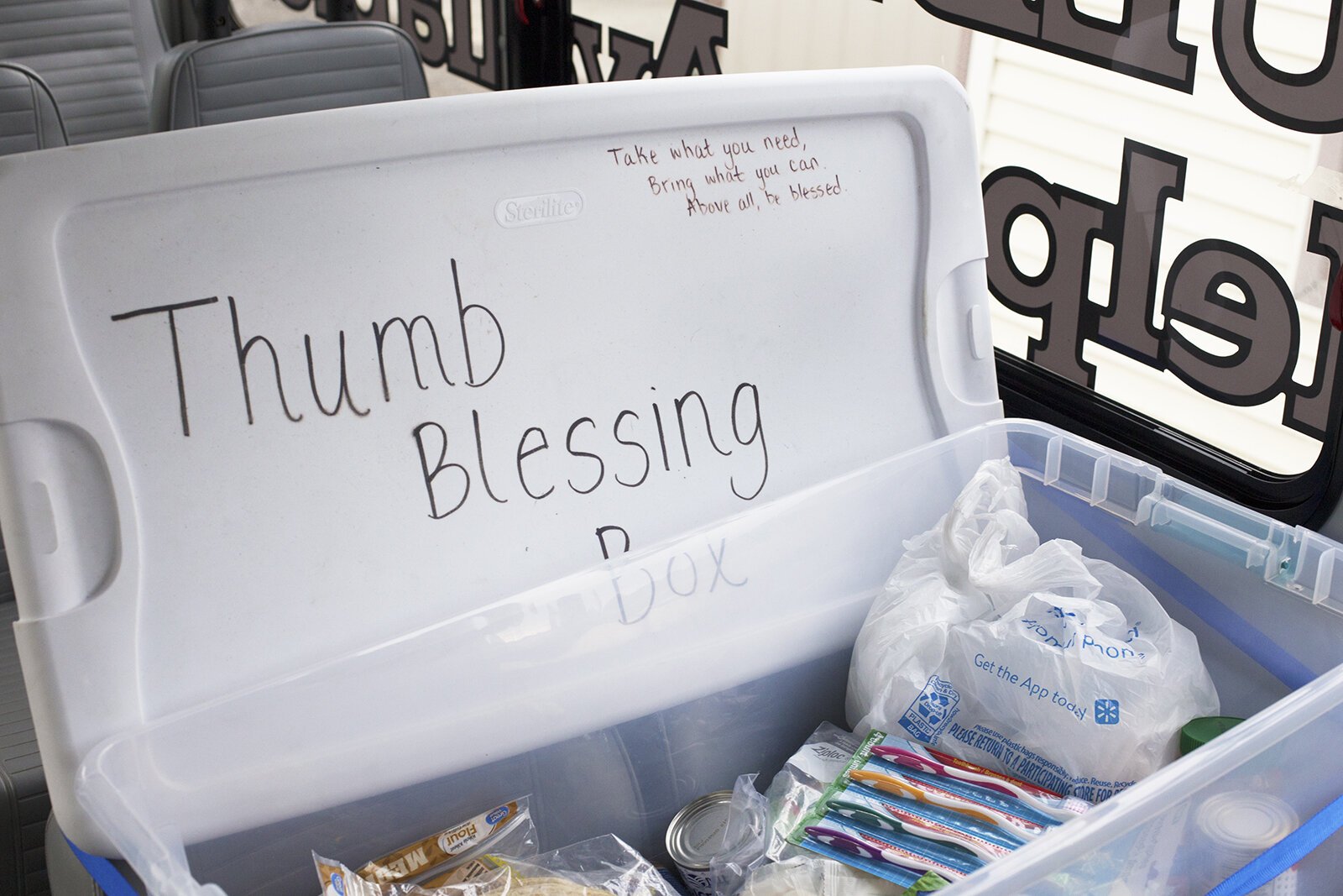 The Thumb Blessing Box on the Thumbody Express.