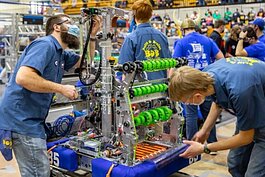 Team members from Zeeland High School's robotics team — known as Built on Brains, or B.O.B. — were one of two teams to compete at the F.I.R.S.T. Robotics World Championship in Houston last month.