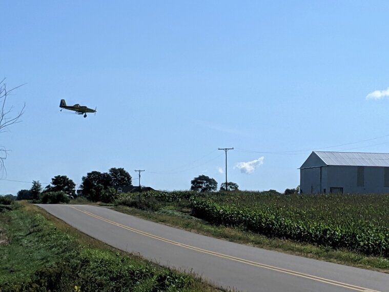 Crop dusting planes served as seed planting tools as hundreds of acres were planted to cover crops this week. (Photo by Ben Jordan) 