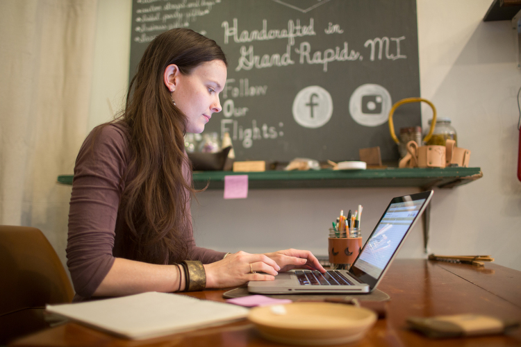 Elyse Welcher, owner of Parliament Boutique in downtown Grand Rapids.