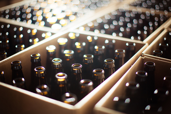 Bottles wait to be filled with perfectly aged and prepared cider.