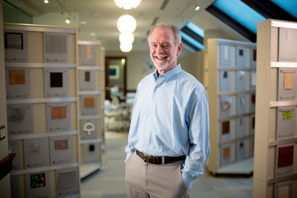 John Berry, executive director of Design West Michigan, at Kendall College of Art and Design's Material Connexion Library 