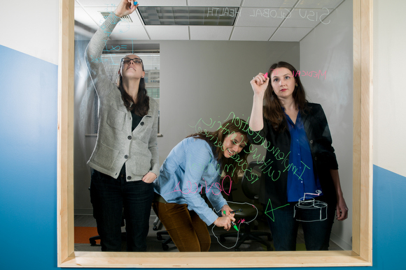 From left, Gillian Henker, Katherine Kirsch, and Carolyn Yarina, founders of Sisu Global Health.