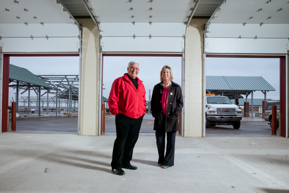 General contractor Steve Novak, left, and Muskegon Lakeshore Chamber of Commerce President Cindy Larsen, right.