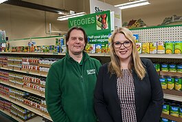 Jake Williams, Gleaners Community Food Bank nutrition education manager, and Bridget Brown, director for Gleaners' Food Secure Livingston program, at Shared Harvest Pantry in Howell.