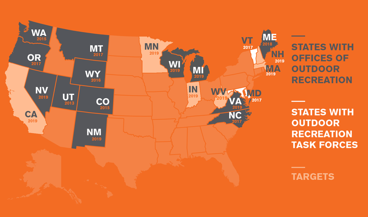 Support for the outdoor industry by state.