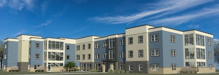 A rendering of the three-story apartment building planned for Kollen Park Drive.