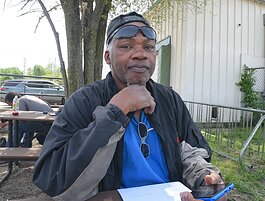 “A Chicago native I’ve been in prison a couple times I live in the Battle Creek Shelter. I’m trying to be positive and encourage others,” Richard Evans, 62.