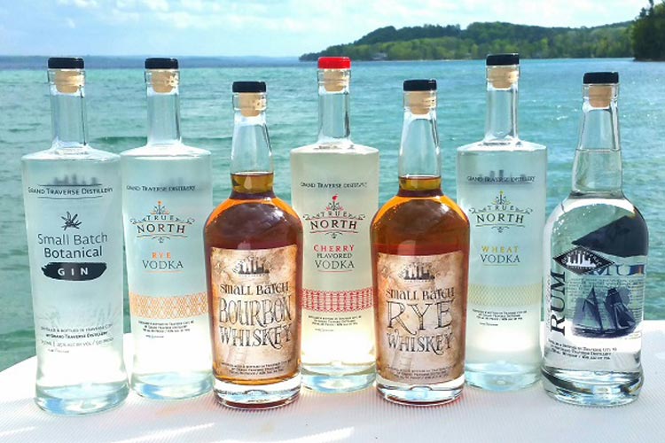 Some of the many spirits by Grand Traverse Distillery