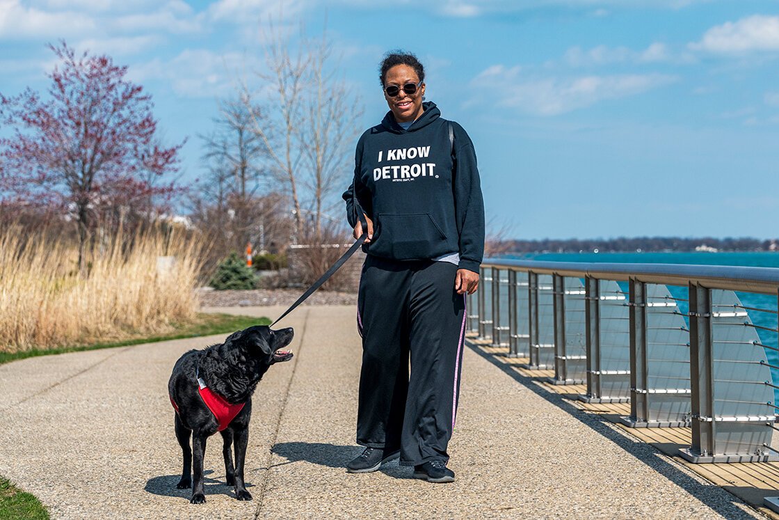 "It's a nice and easy walk for me and my dog," says Detroiter Tremaine Redcliff.  Photo by Doug Coombe.