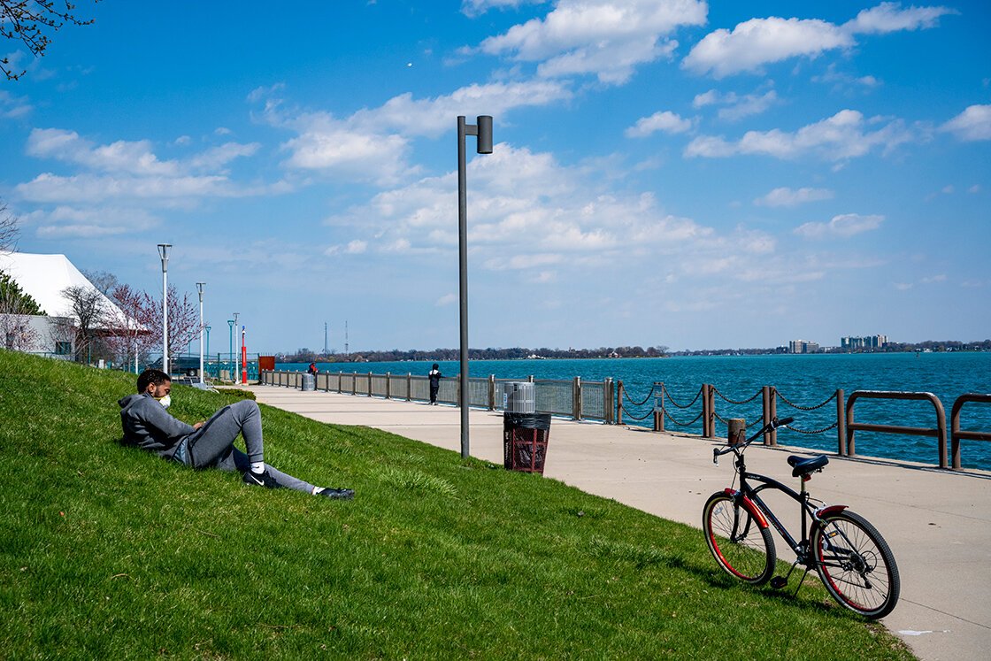 "I come out here to reflect.  It's calm and peaceful," said Detroiter Zachary Jacque. Photo by Doug Coombe.