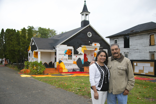 Veronica Quintino-Aranda and her father, Abel Quintino outside of St. Joseph Church
