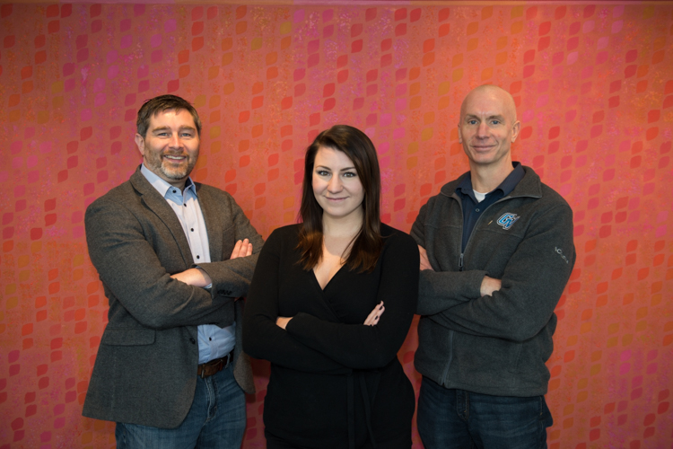 The Muskegon Innovation Hub's Tom Hopper, left, Allison Wisneski, and Kevin Ricco. 